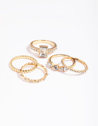 Gold Plated Diamante Shape Ring Stack 5-Pack - link has visual effect only