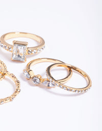 Gold Plated Diamante Shape Ring Stack 5-Pack - link has visual effect only