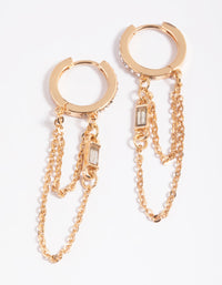 Gold Diamante Drape Chain Huggie Hoop Earrings - link has visual effect only