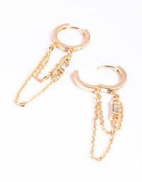 Gold Diamante Drape Chain Huggie Hoop Earrings - link has visual effect only