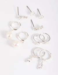 Silver Diamante & Freshwater Pearl Huggie Hoop Earrings - link has visual effect only