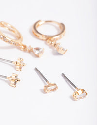 Gold Cubic Zirconia Dainty Stud & Huggie Earring Stack Pack - link has visual effect only