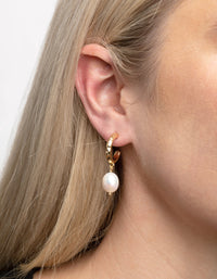 Gold Plated Freshwater Pearl Molten Hoop Earrings - link has visual effect only