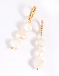 Gold Plated Cubic Zirconia & Freshwater Pearl Drop Earrings - link has visual effect only