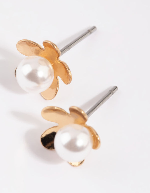 Gold Pearl Flower Stud Earrings Lovisa