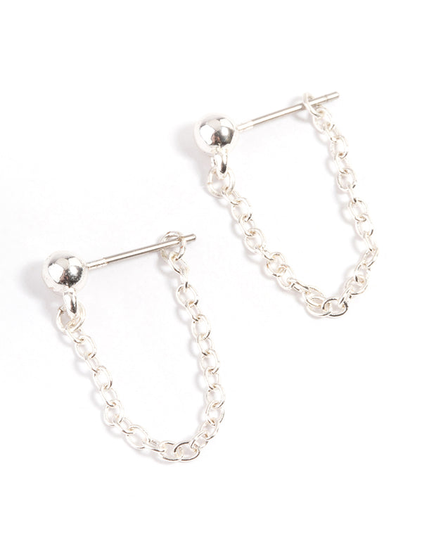 Silver Ball & Chain Jacket Earrings