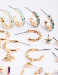 Gold Enamel Stud & Hoop Earring 8-Pack - link has visual effect only