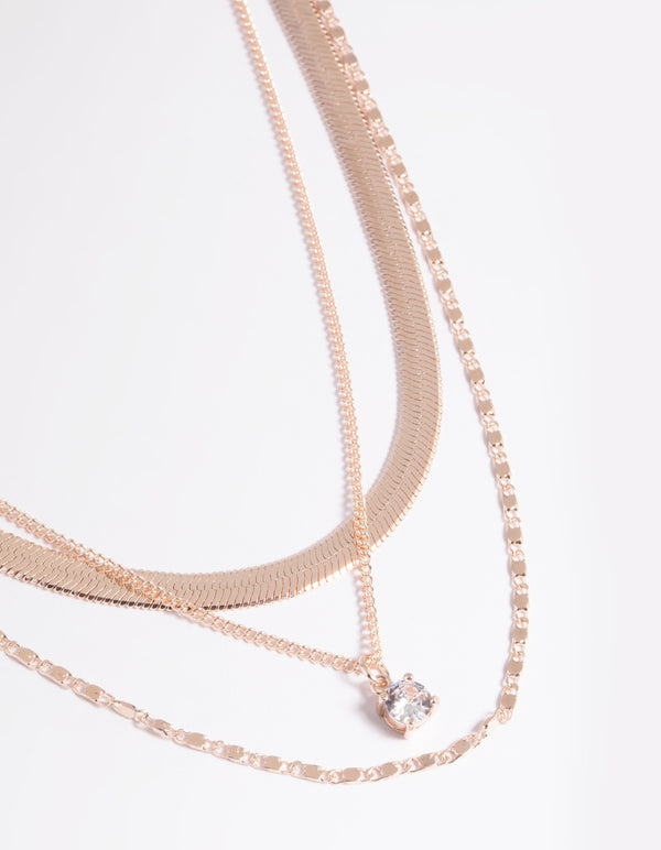 Rose Gold Cubic Zirconia Snake Chain Necklace