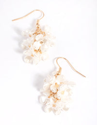 White Pearlised Flower Cluster Drop Earrings - link has visual effect only