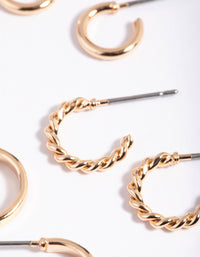 Gold Plain & Twisted Hoop Earring Pack - link has visual effect only