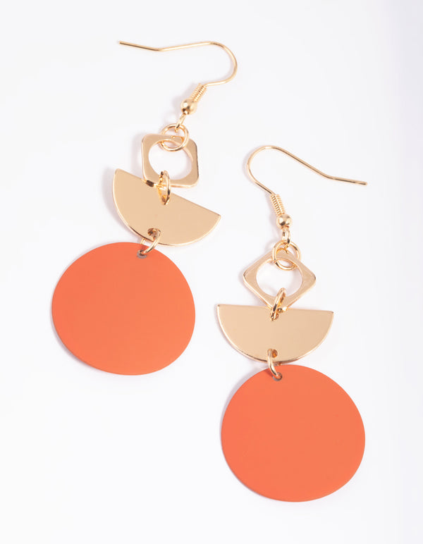 Orange Mixed Shapes Drop Earrings