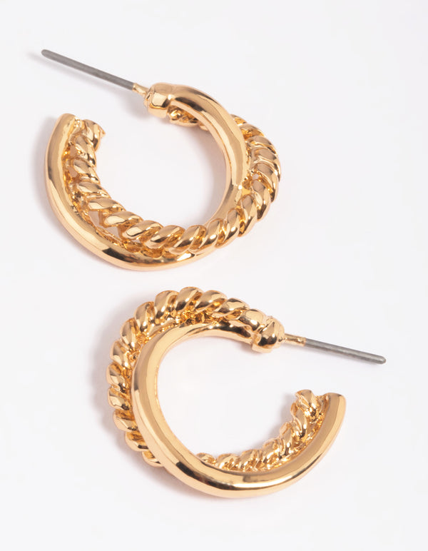 Gold Cross Over Small Hoop Earrings