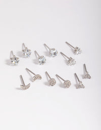 Silver Cubic Zirconia Pave Stud Earring 6-Pack - link has visual effect only