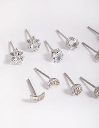 Silver Cubic Zirconia Pave Stud Earring 6-Pack - link has visual effect only