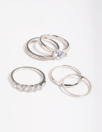 Silver Cubic Zirconia Solitaire Ring Stack Pack - link has visual effect only