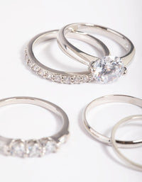 Silver Cubic Zirconia Solitaire Ring Stack Pack - link has visual effect only