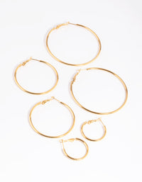 Gold Plated Stainless Steel Thin Hoop Earring Pack - link has visual effect only