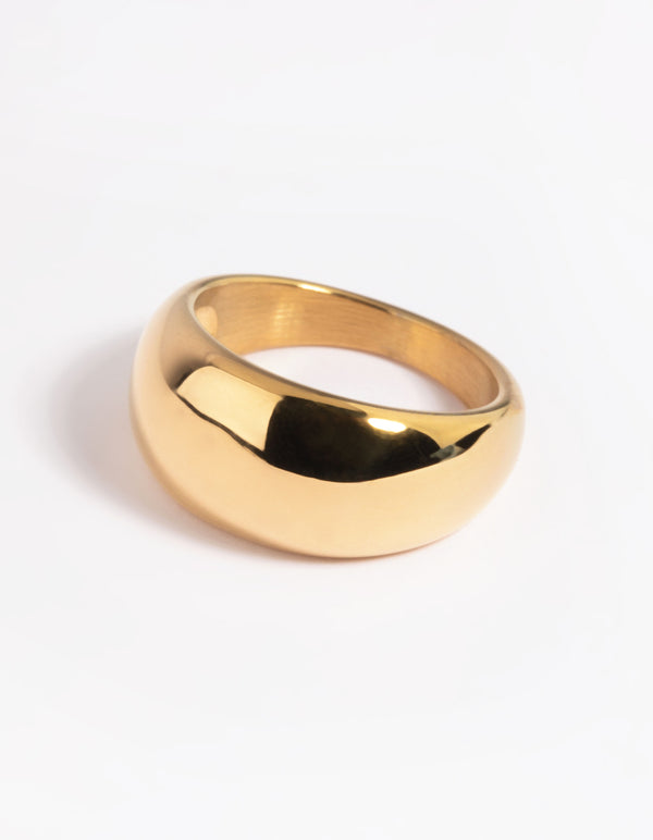 Waterproof Gold Plated Stainless Steel Dome Ring