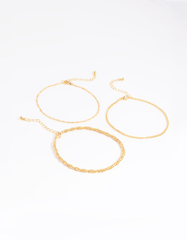 Gold Plated Twisted Chain Anklet Pack