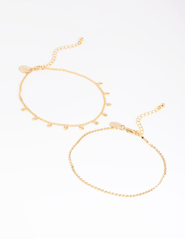 Gold Plated Oval Chain Anklet Set