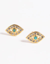 Gold Plated Sterling Silver Cubic Zirconia Evil Eye Stud Earrings - link has visual effect only