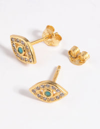 Gold Plated Sterling Silver Cubic Zirconia Evil Eye Stud Earrings - link has visual effect only