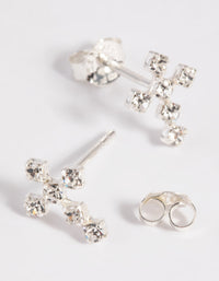 Sterling Silver Cubic Zirconia Cross Stud Earrings - link has visual effect only