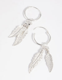 Sterling Silver Leaves Huggie Hoop Earrings - link has visual effect only