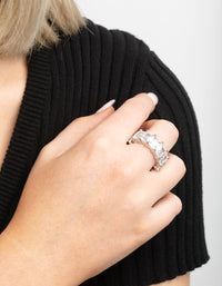 Rhodium Cubic Zirconia Baguette Statement Ring - link has visual effect only