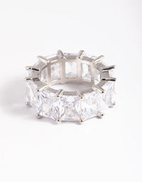 Rhodium Cubic Zirconia Baguette Statement Ring - link has visual effect only