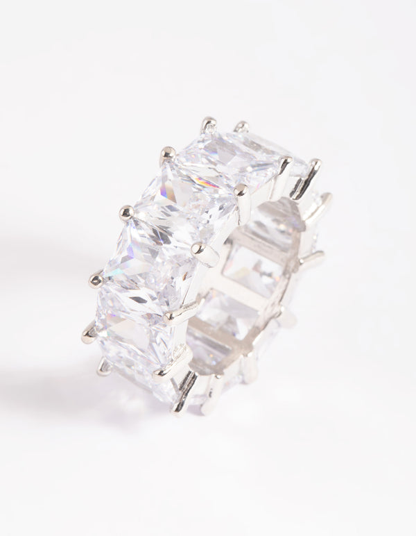 Rhodium Cubic Zirconia Baguette Statement Ring