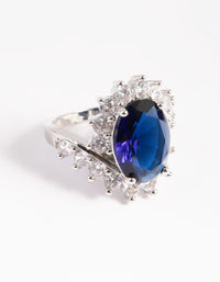 Silver Cubic Zirconia Vintage Sapphire Oval Ring - link has visual effect only