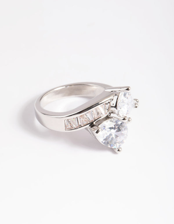 Silver Cubic Zirconia Pear Cross Over Ring