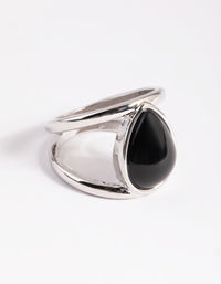 Silver Black Pear Stone Ring - link has visual effect only