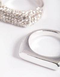 Silver Plated Diamante Smooth Ring Set - link has visual effect only