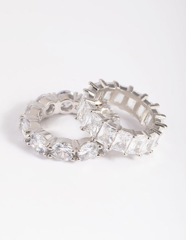 Silver Cubic Zirconia Baguette Ring Stack Pack