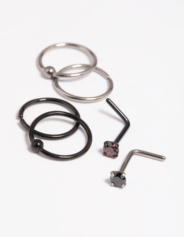 Matte Black Red Titanium Nose Studs Lovisa