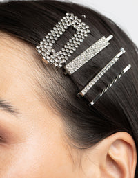 Silver Diamante Mixed Hair Slide 4-Pack - link has visual effect only