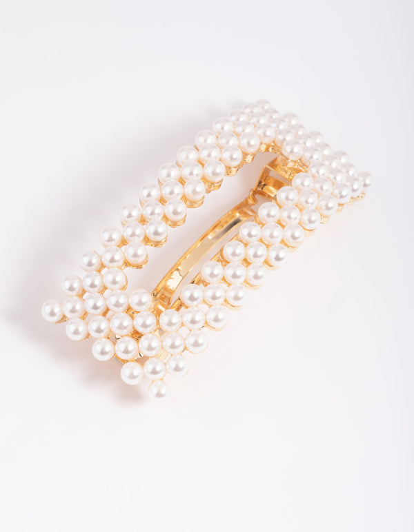 Gold Pearl Rectangular Clip