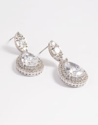 Silver Diamond Simulant Oval Halo Drop Earrings - link has visual effect only