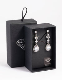 Rhodium Diamond Simulant Teardrop Earrings - link has visual effect only