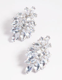 Silver Diamond Simulant Marquise Statement Earrings - link has visual effect only