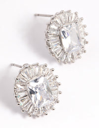 Rhodium Diamond Simulant Halo Statement Stud Earrings - link has visual effect only