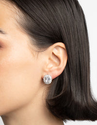 Rhodium Diamond Simulant Halo Statement Stud Earrings - link has visual effect only