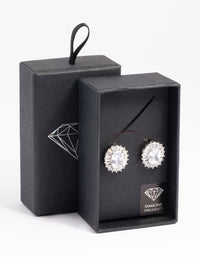 Rhodium Diamond Simulant Halo Statement Stud Earrings - link has visual effect only