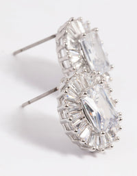 Rhodium Diamond Simulant Halo Statement Stud Earrings - link has visual effect only