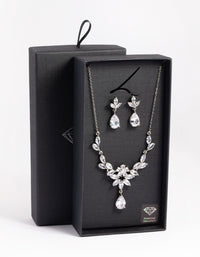 Silver Diamond Simulant Teardrop Necklace & Earrings Set - link has visual effect only