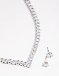 Silver Diamond Simulant Square Necklace & Earrings Set - link has visual effect only