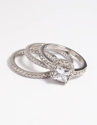 Rhodium Diamond Simulant Square Ring Pack - link has visual effect only