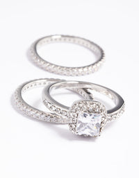 Rhodium Diamond Simulant Square Ring Pack - link has visual effect only